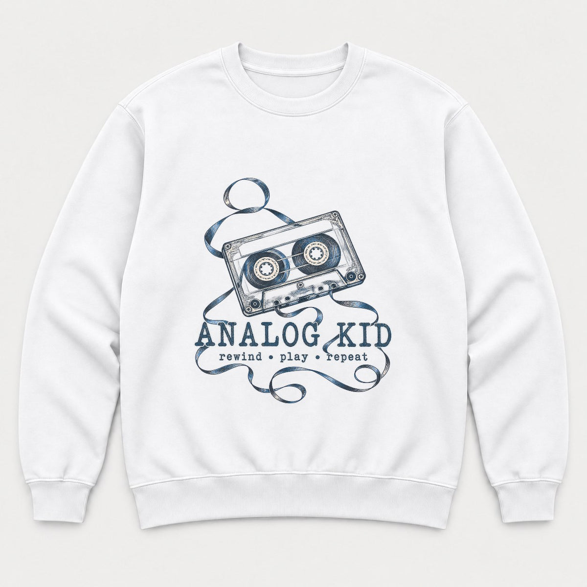 Analog Kid 1990s Retro Cassette Tape Graphic T-Shirt & Sweatshirt - Sweatshirt White Front