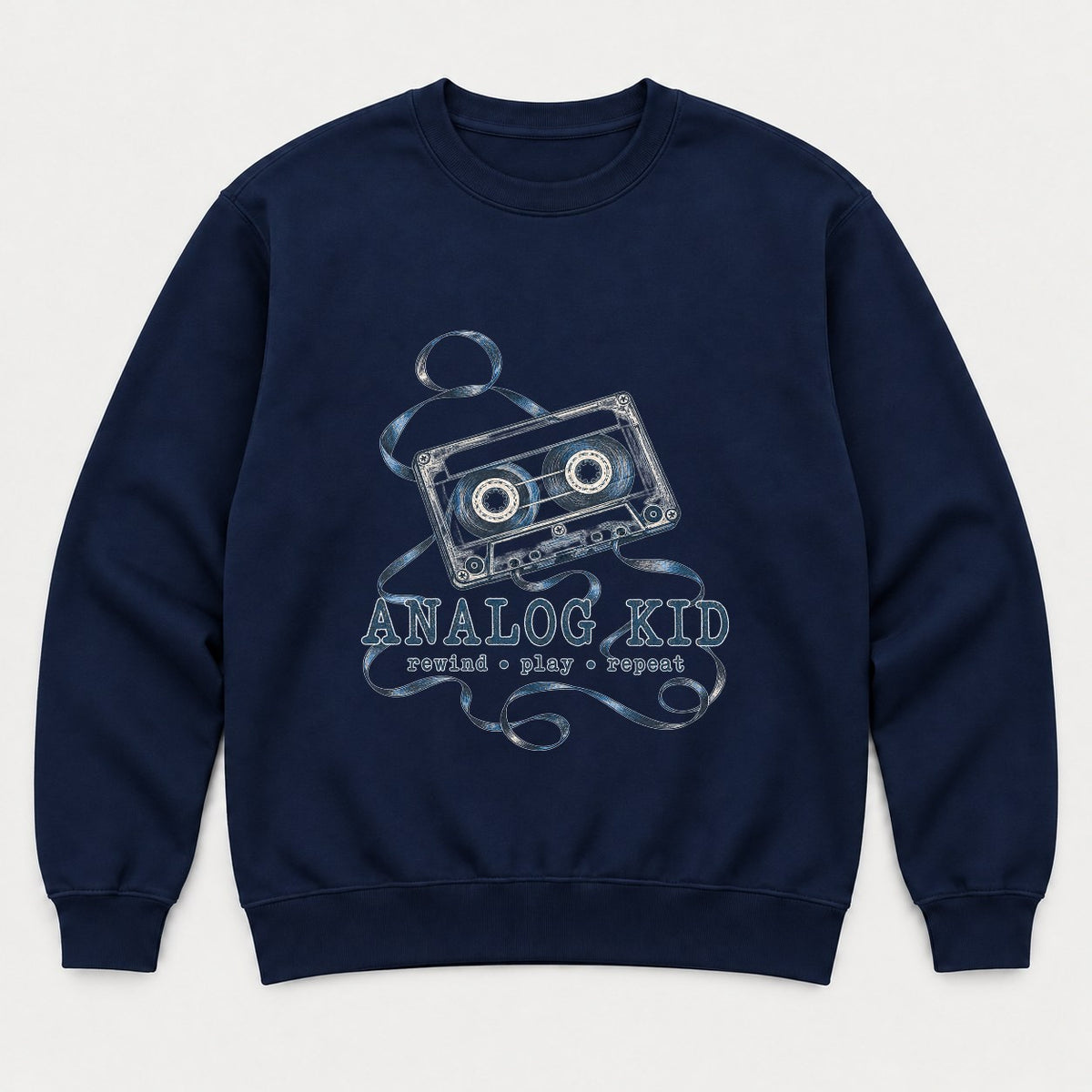 Analog Kid 1990s Retro Cassette Tape Graphic T-Shirt & Sweatshirt - Sweatshirt Navy Front