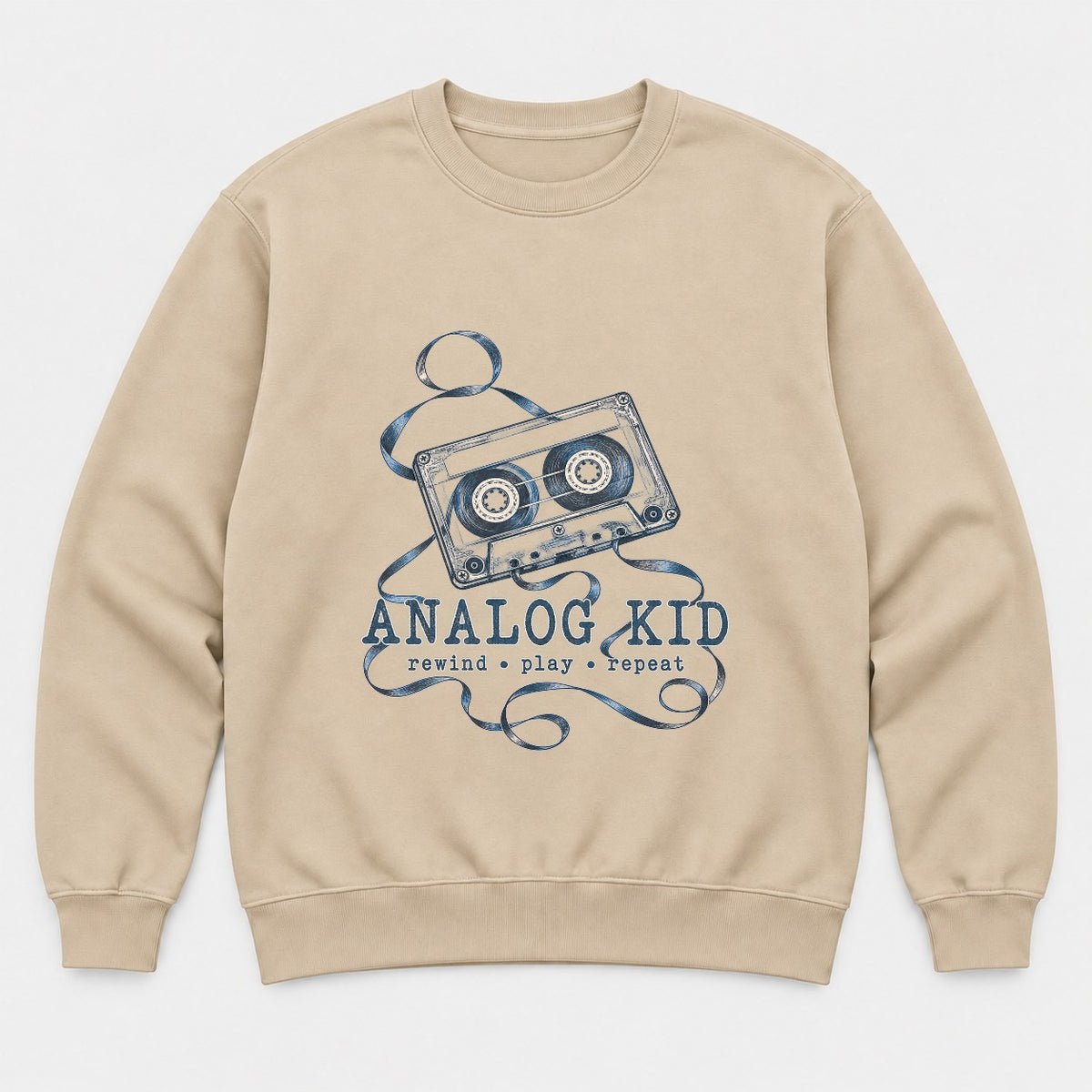 Analog Kid 1990s Retro Cassette Tape Graphic T-Shirt & Sweatshirt - Sweatshirt Sand Front