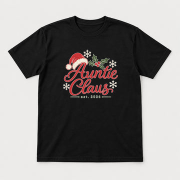 Auntie Claus Christmas Santa Hat Graphic T-Shirt & Sweatshirt - Tshirt Black Front