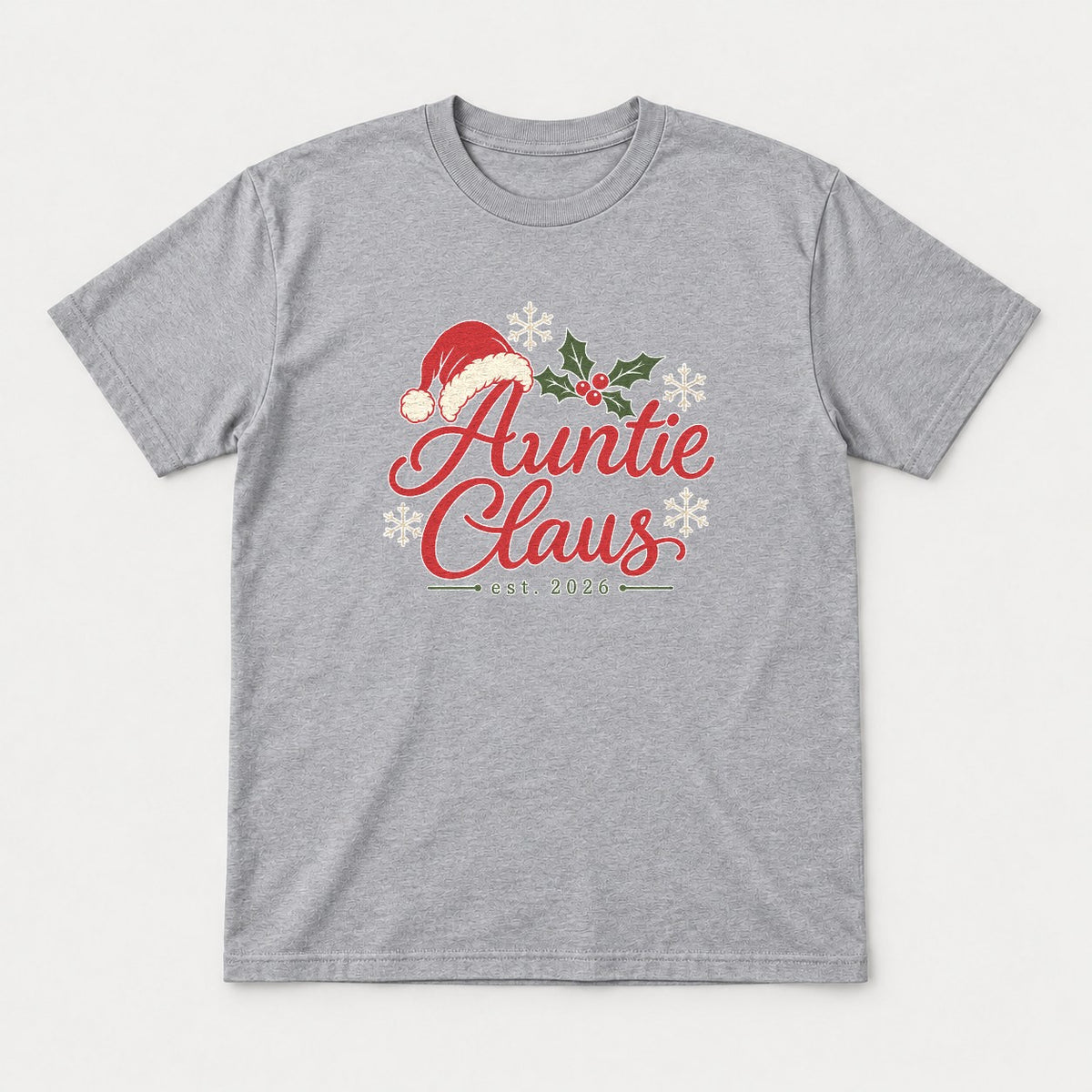 Auntie Claus Christmas Santa Hat Graphic T-Shirt & Sweatshirt - Tshirt Sport Grey Front