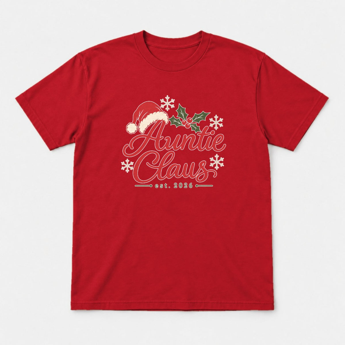 Auntie Claus Christmas Santa Hat Graphic T-Shirt & Sweatshirt - Tshirt Red Front