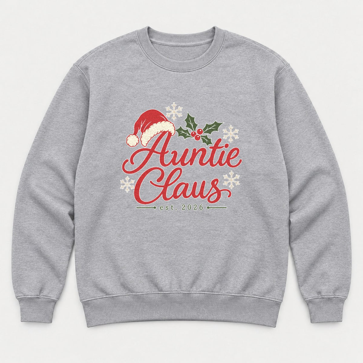 Auntie Claus Christmas Santa Hat Graphic T-Shirt & Sweatshirt - Sweatshirt Sport Grey Front