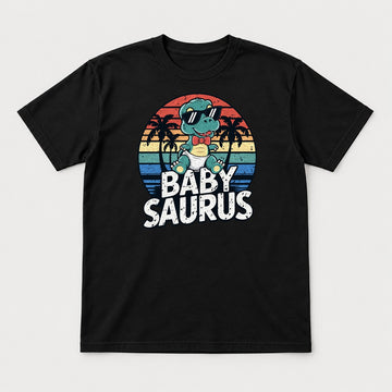 Baby Saurus Retro Sunset Dinosaur Graphic T-Shirt & Sweatshirt - Tshirt Black Front