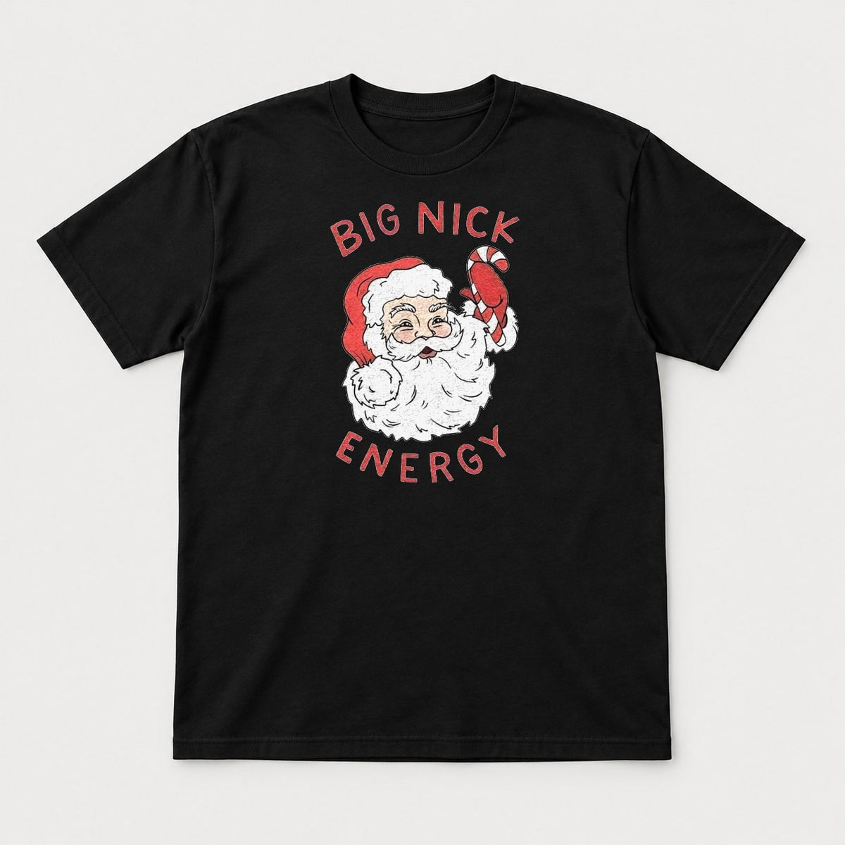 Big Nick Energy Retro Santa Claus Candy Cane Graphic T-Shirt & Sweatshirt - Tshirt Black Front