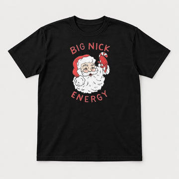 Big Nick Energy Retro Santa Claus Candy Cane Graphic T-Shirt & Sweatshirt - Tshirt Black Front
