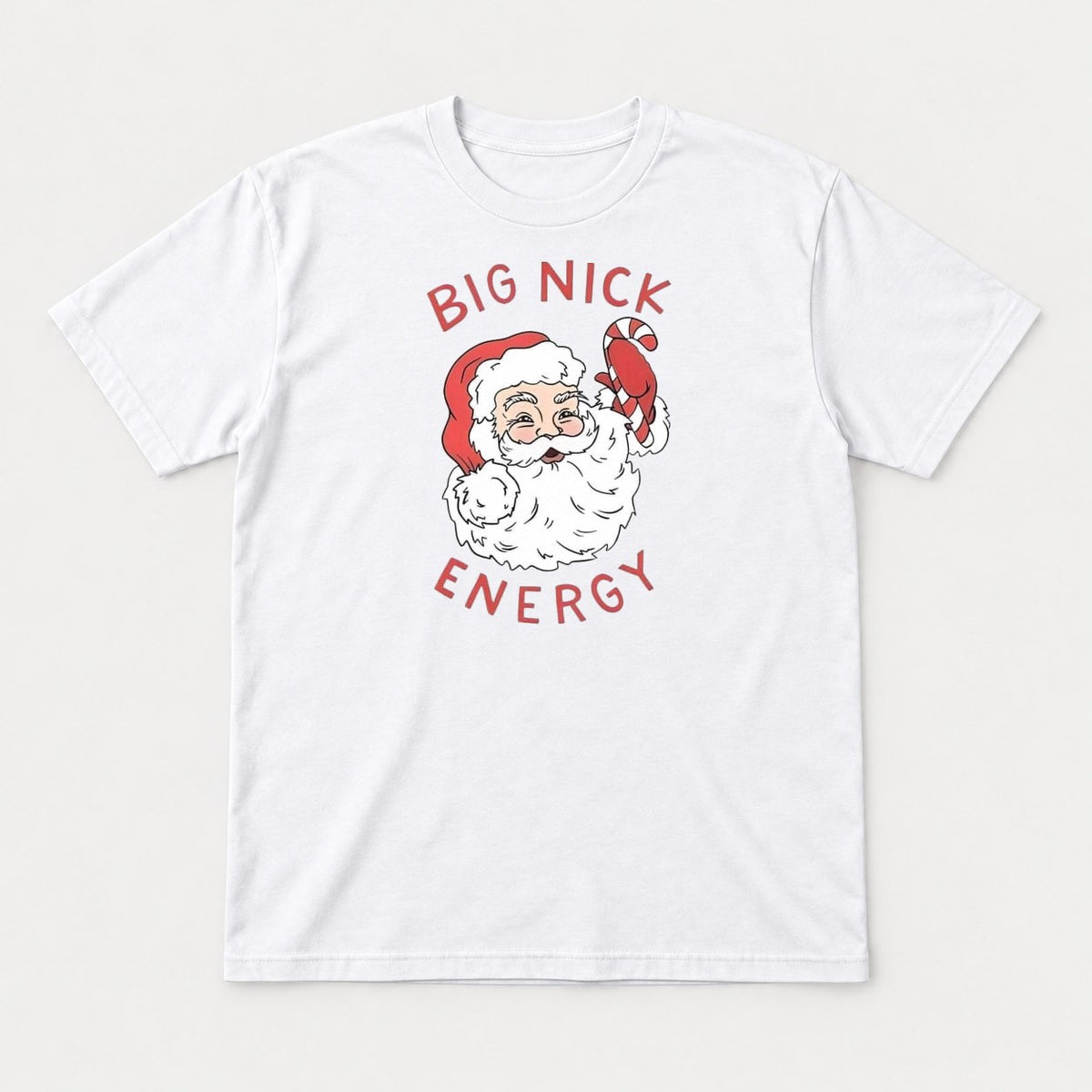 Big Nick Energy Retro Santa Claus Candy Cane Graphic T-Shirt & Sweatshirt - Tshirt White Front