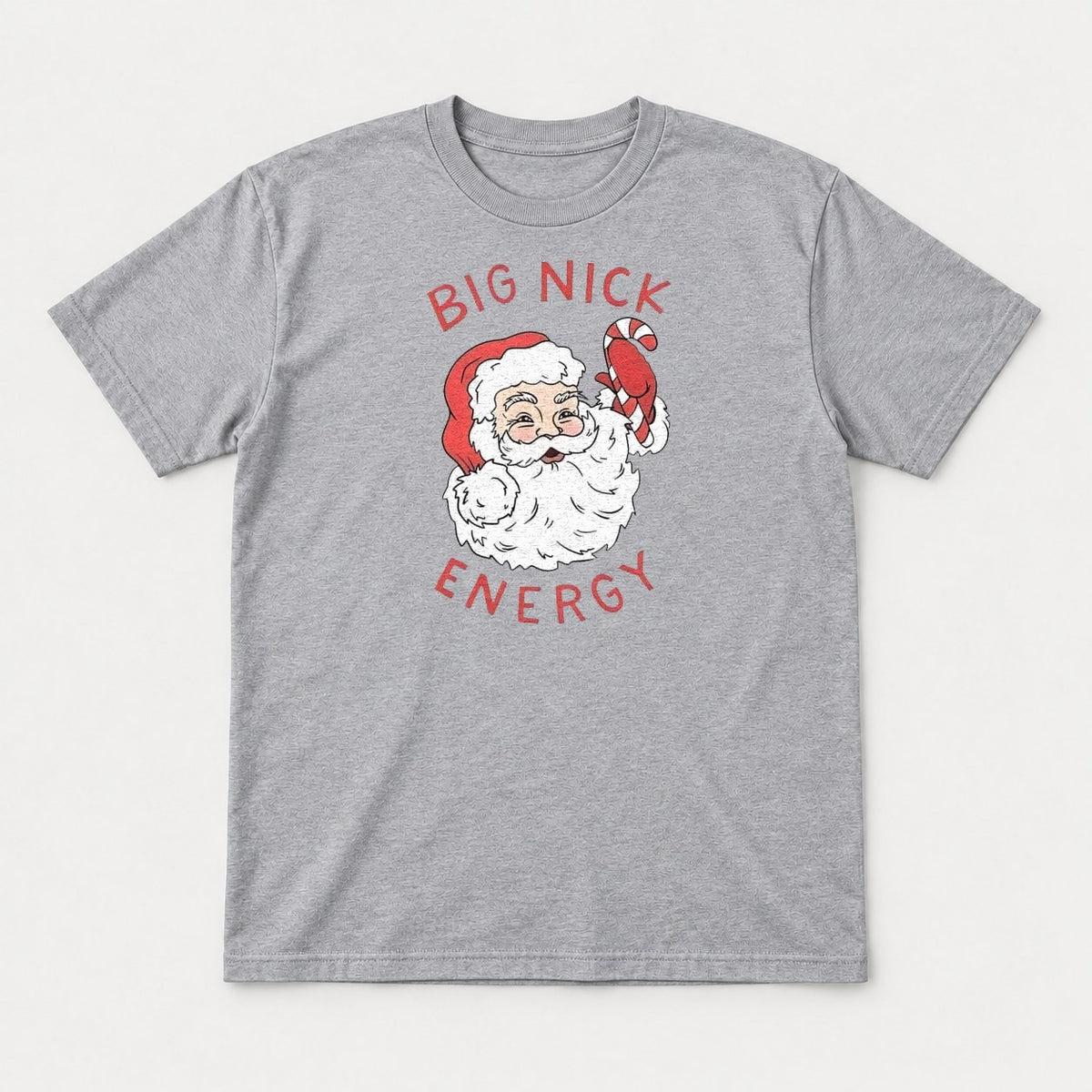 Big Nick Energy Retro Santa Claus Candy Cane Graphic T-Shirt & Sweatshirt - Tshirt Sport Grey Front