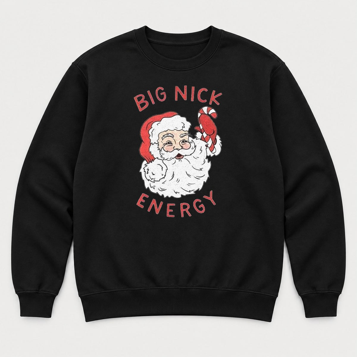 Big Nick Energy Retro Santa Claus Candy Cane Graphic T-Shirt & Sweatshirt - Sweatshirt Black Front