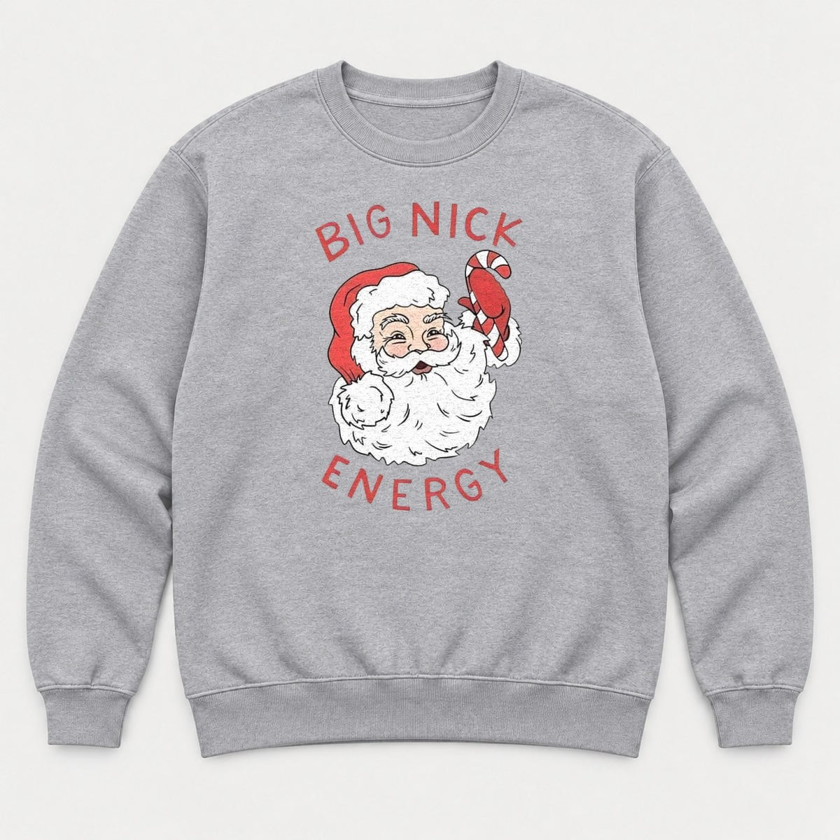 Big Nick Energy Retro Santa Claus Candy Cane Graphic T-Shirt & Sweatshirt - Sweatshirt Sport Grey Front