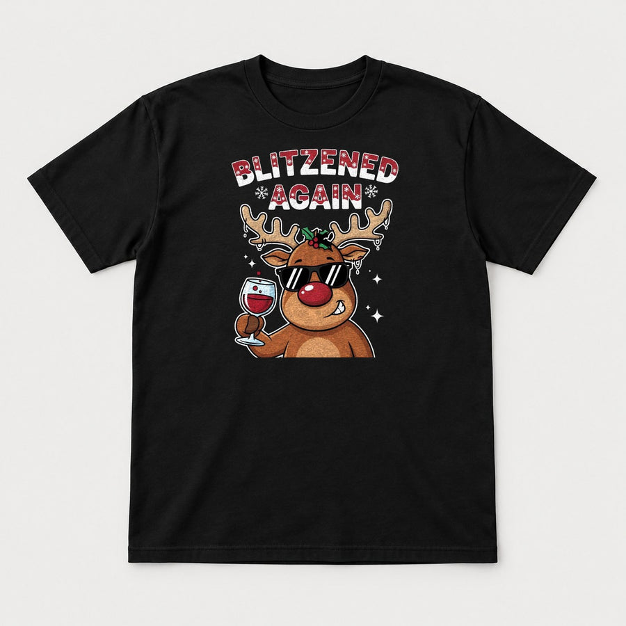 Blitzened Again Funny Reindeer Wine Christmas Graphic T-Shirt & Sweatshirt
