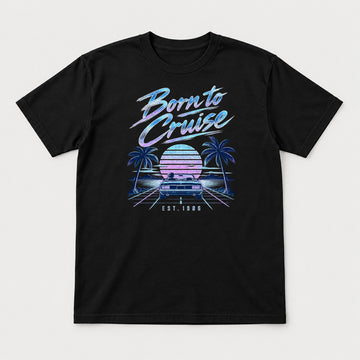 Born to Cruise 1980s Retro Sunset Convertible Graphic T-Shirt & Sweatshirt - Tshirt Black Front
