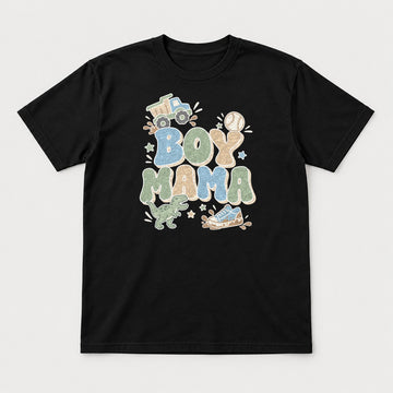 Boy Mama Retro Dump Truck Dinosaur Graphic T-Shirt & Sweatshirt - Tshirt Black Front