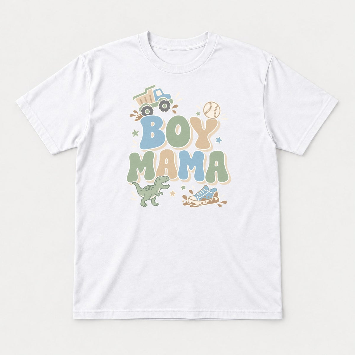 Boy Mama Retro Dump Truck Dinosaur Graphic T-Shirt & Sweatshirt - Tshirt White Front