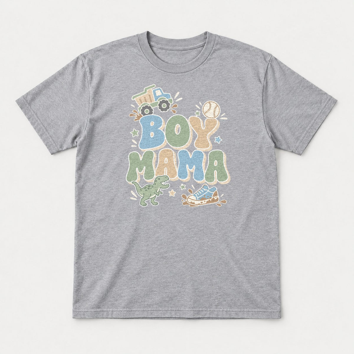 Boy Mama Retro Dump Truck Dinosaur Graphic T-Shirt & Sweatshirt - Tshirt Sport Grey Front