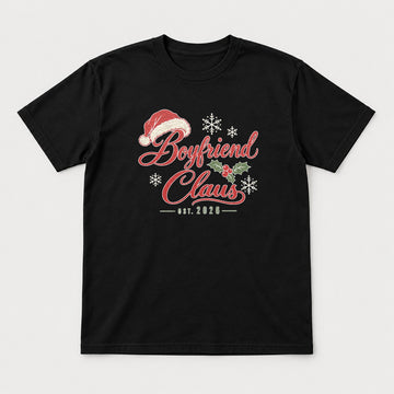 Boyfriend Claus Santa Hat Christmas Graphic T-Shirt & Sweatshirt - Tshirt Black Front