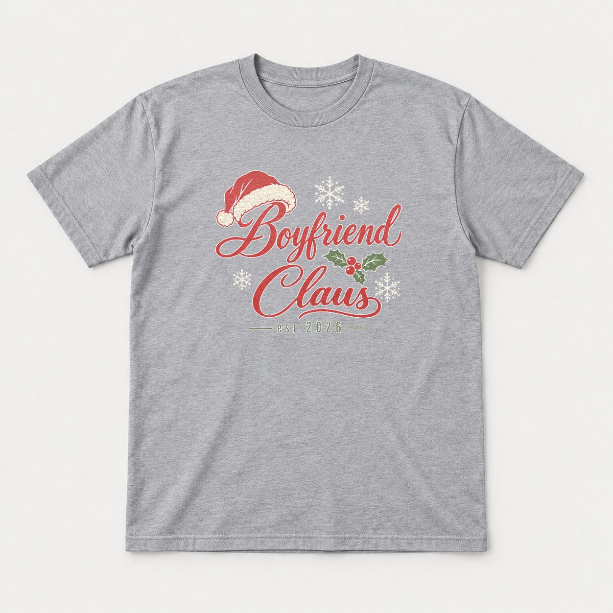 Boyfriend Claus Santa Hat Christmas Graphic T-Shirt & Sweatshirt - Tshirt Sport Grey Front