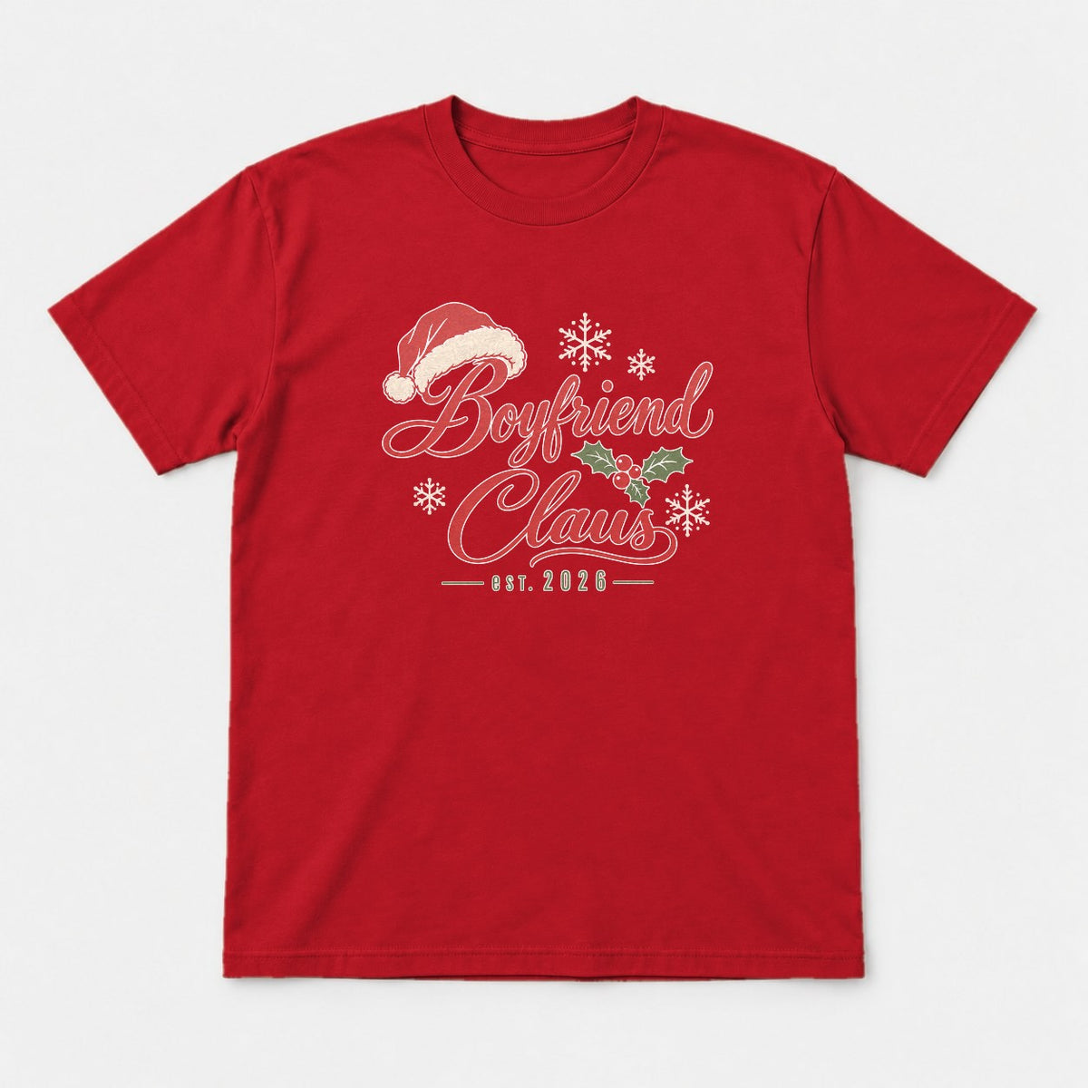 Boyfriend Claus Santa Hat Christmas Graphic T-Shirt & Sweatshirt - Tshirt Red Front