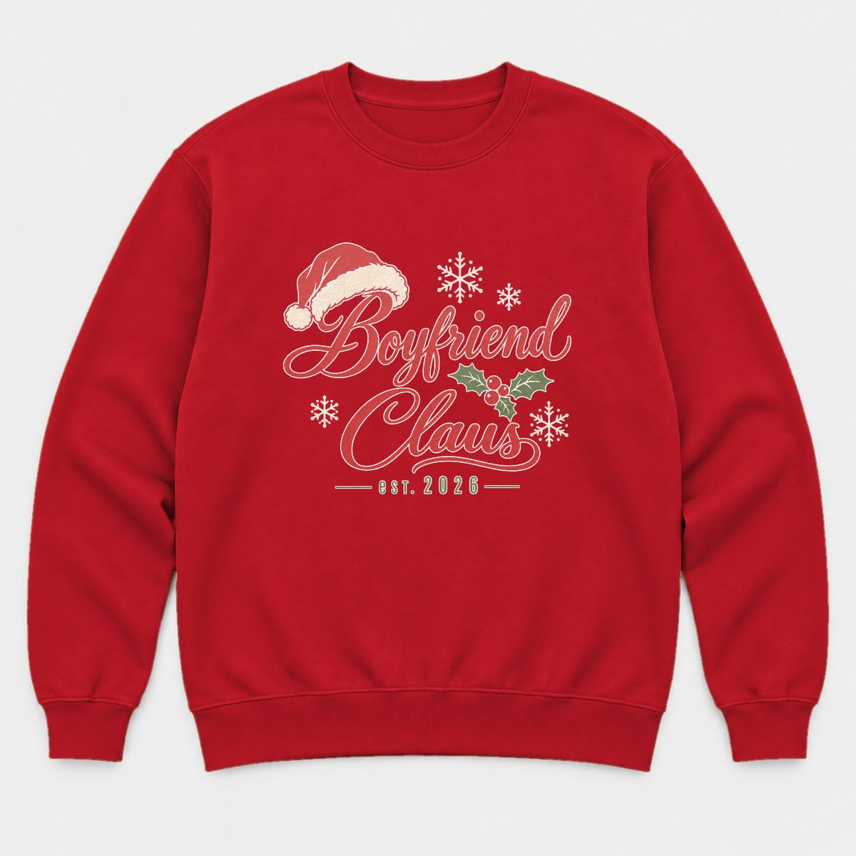Boyfriend Claus Santa Hat Christmas Graphic T-Shirt & Sweatshirt - Sweatshirt Red Front