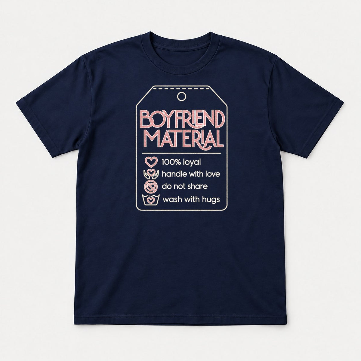 Boyfriend Material Retro Tag Graphic T-Shirt & Sweatshirt - Tshirt Navy Front