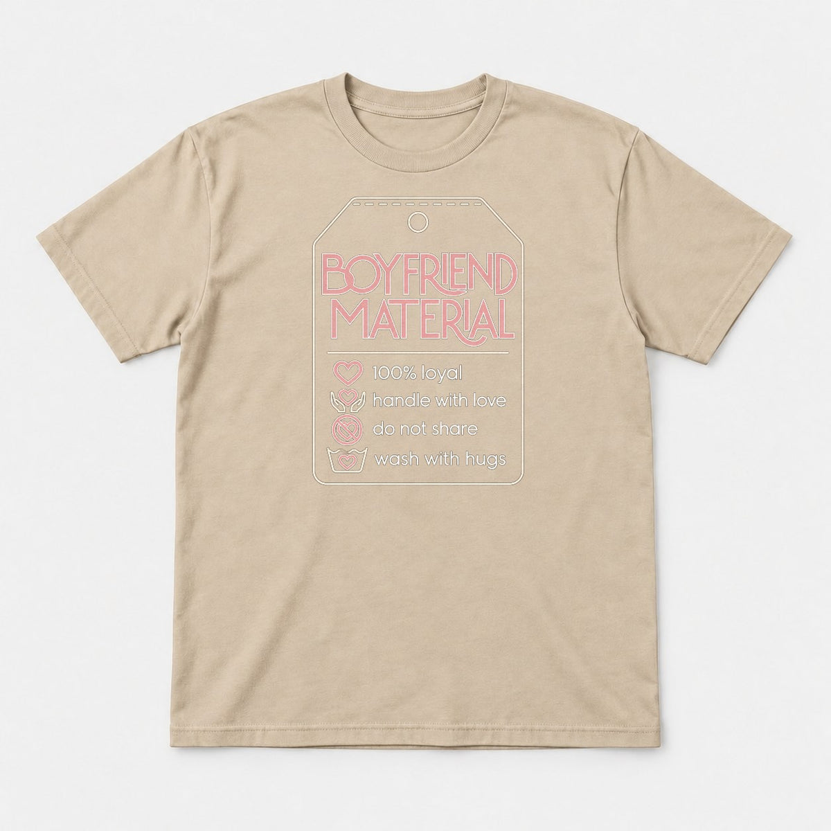 Boyfriend Material Retro Tag Graphic T-Shirt & Sweatshirt - Tshirt Sand Front