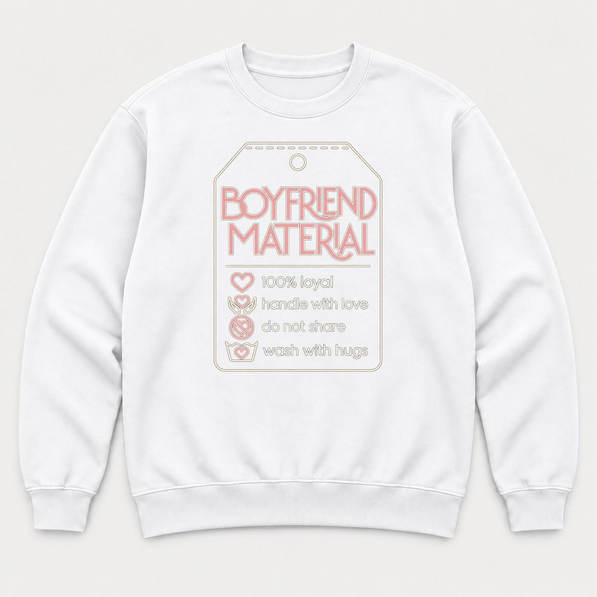 Boyfriend Material Retro Tag Graphic T-Shirt & Sweatshirt - Sweatshirt White Front