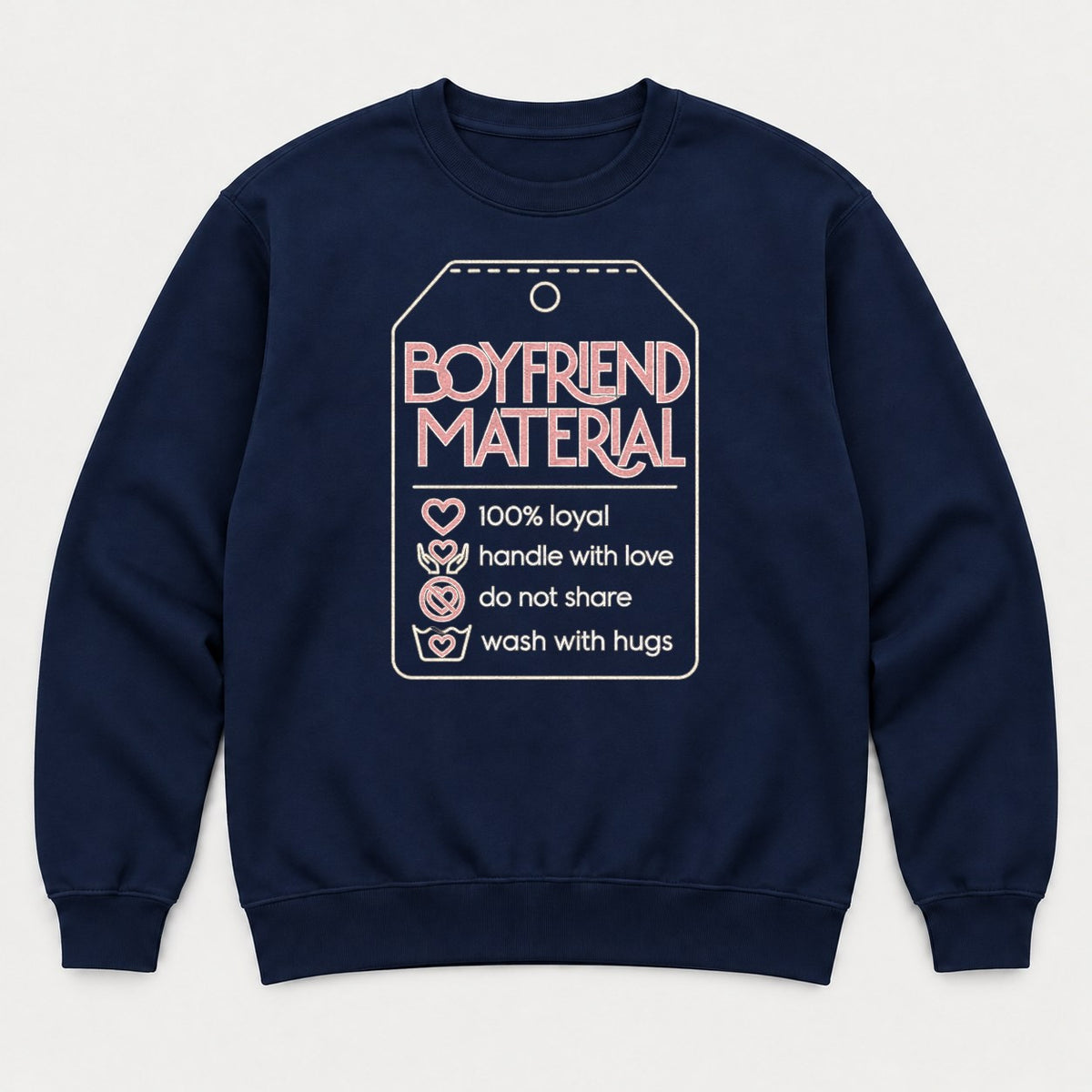 Boyfriend Material Retro Tag Graphic T-Shirt & Sweatshirt - Sweatshirt Navy Front