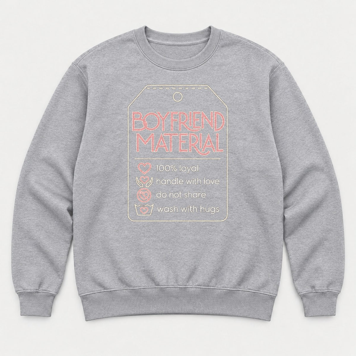 Boyfriend Material Retro Tag Graphic T-Shirt & Sweatshirt - Sweatshirt Sport Grey Front