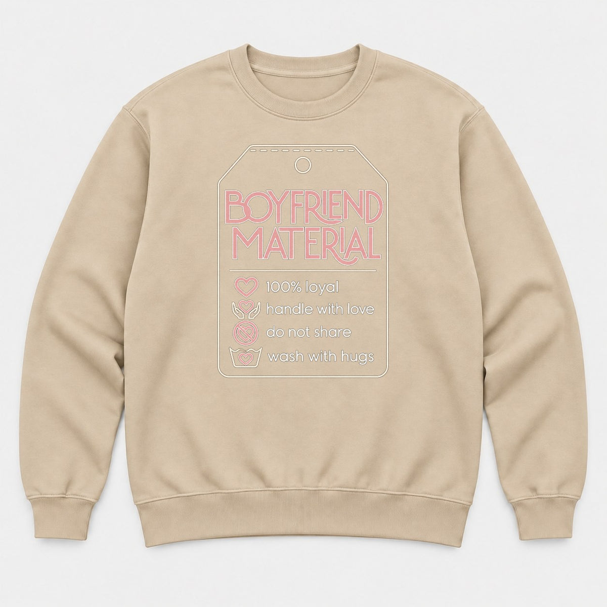 Boyfriend Material Retro Tag Graphic T-Shirt & Sweatshirt - Sweatshirt Sand Front