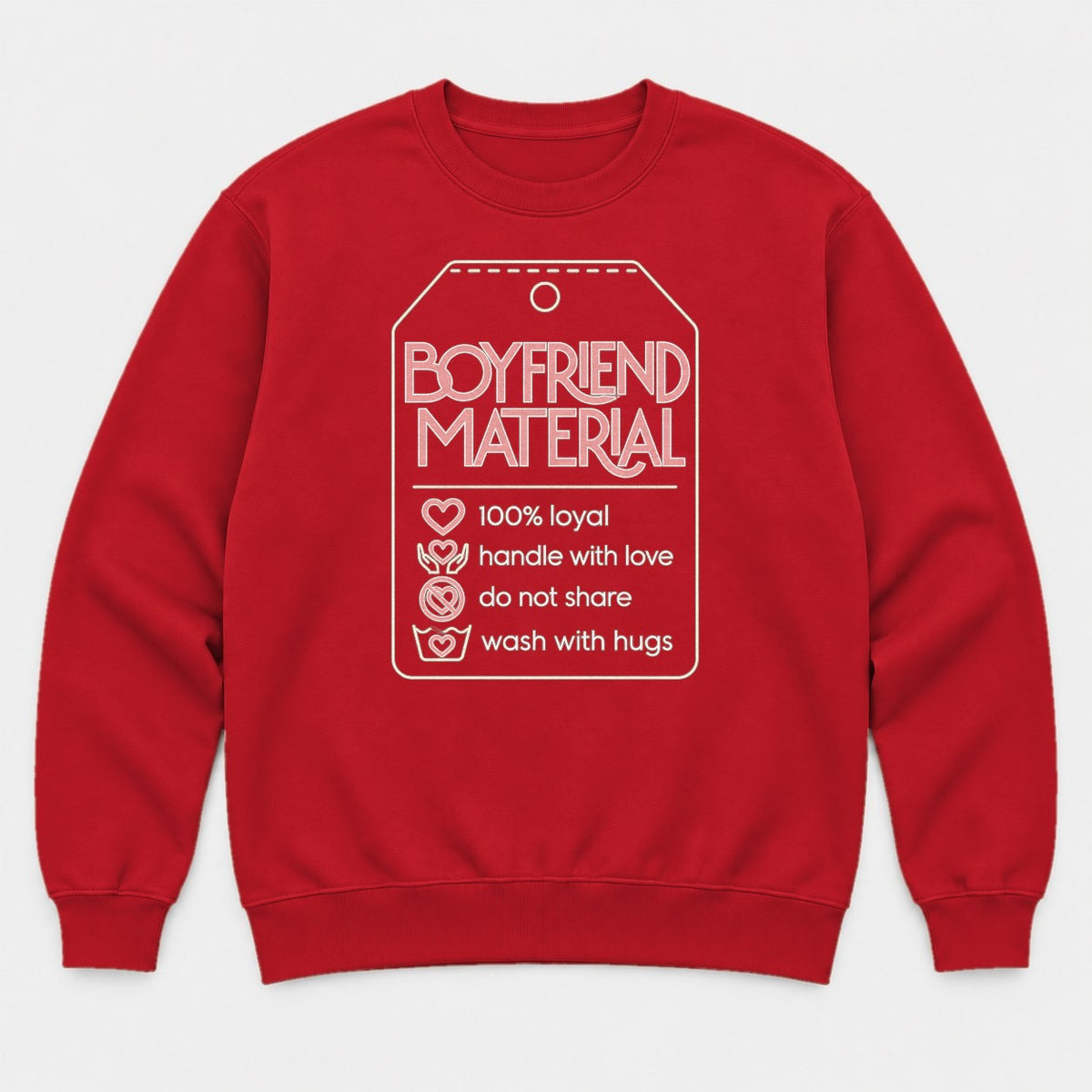 Boyfriend Material Retro Tag Graphic T-Shirt & Sweatshirt - Sweatshirt Red Front