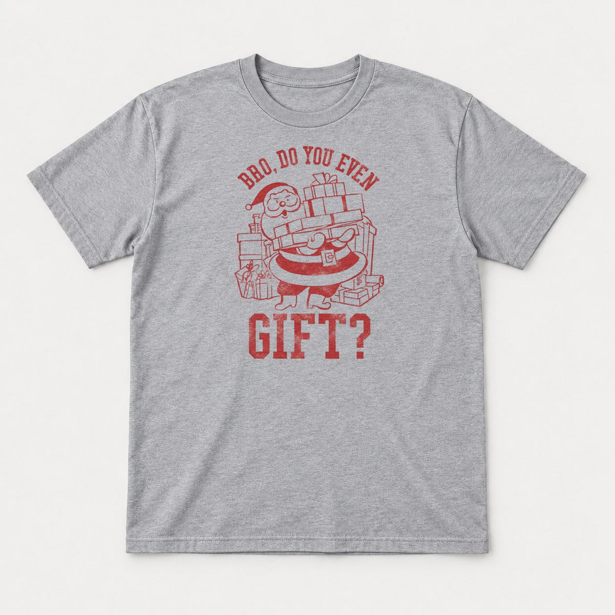 Bro, Do You Even Gift Retro Santa Christmas Graphic T-Shirt & Sweatshirt - Tshirt Sport Grey Front