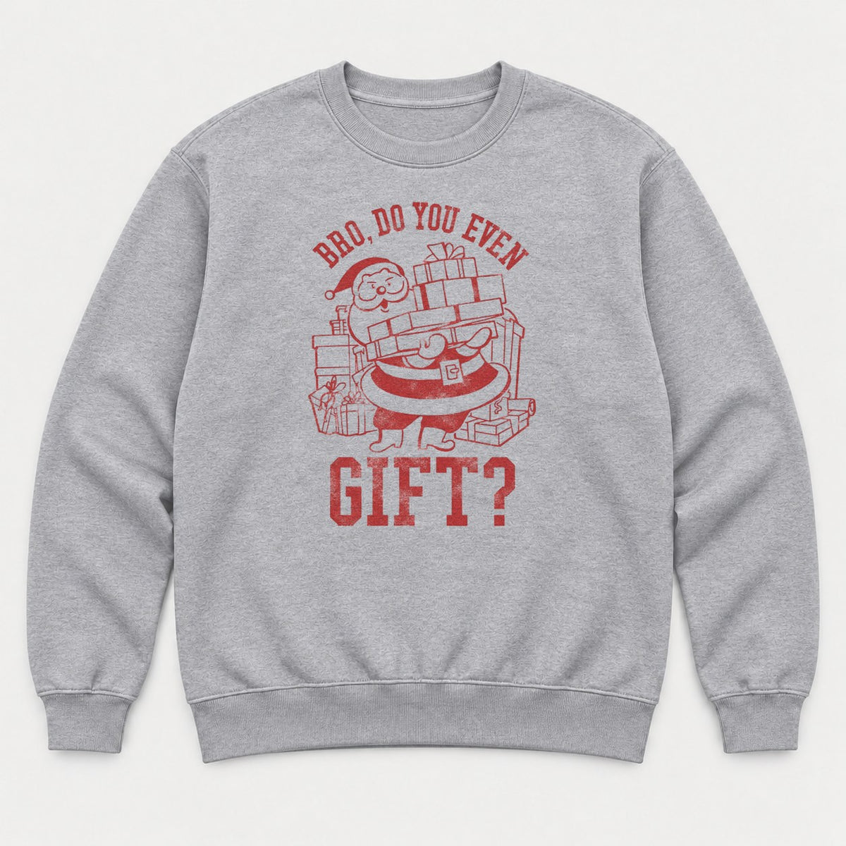 Bro, Do You Even Gift Retro Santa Christmas Graphic T-Shirt & Sweatshirt - Sweatshirt Sport Grey Front