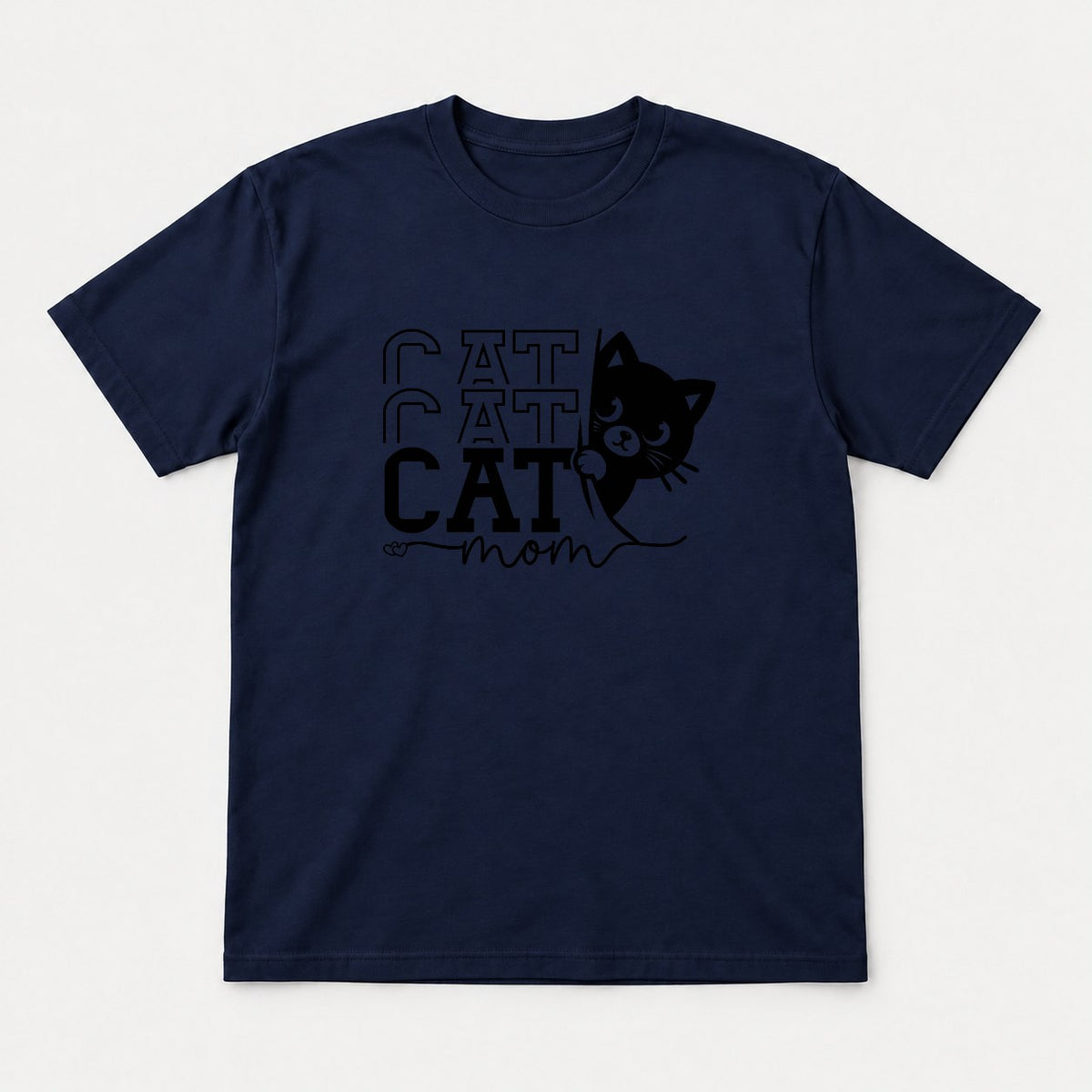 Cat Cat Cat Mom Peeking Black Cat Graphic T-Shirt & Sweatshirt - Tshirt Navy Front