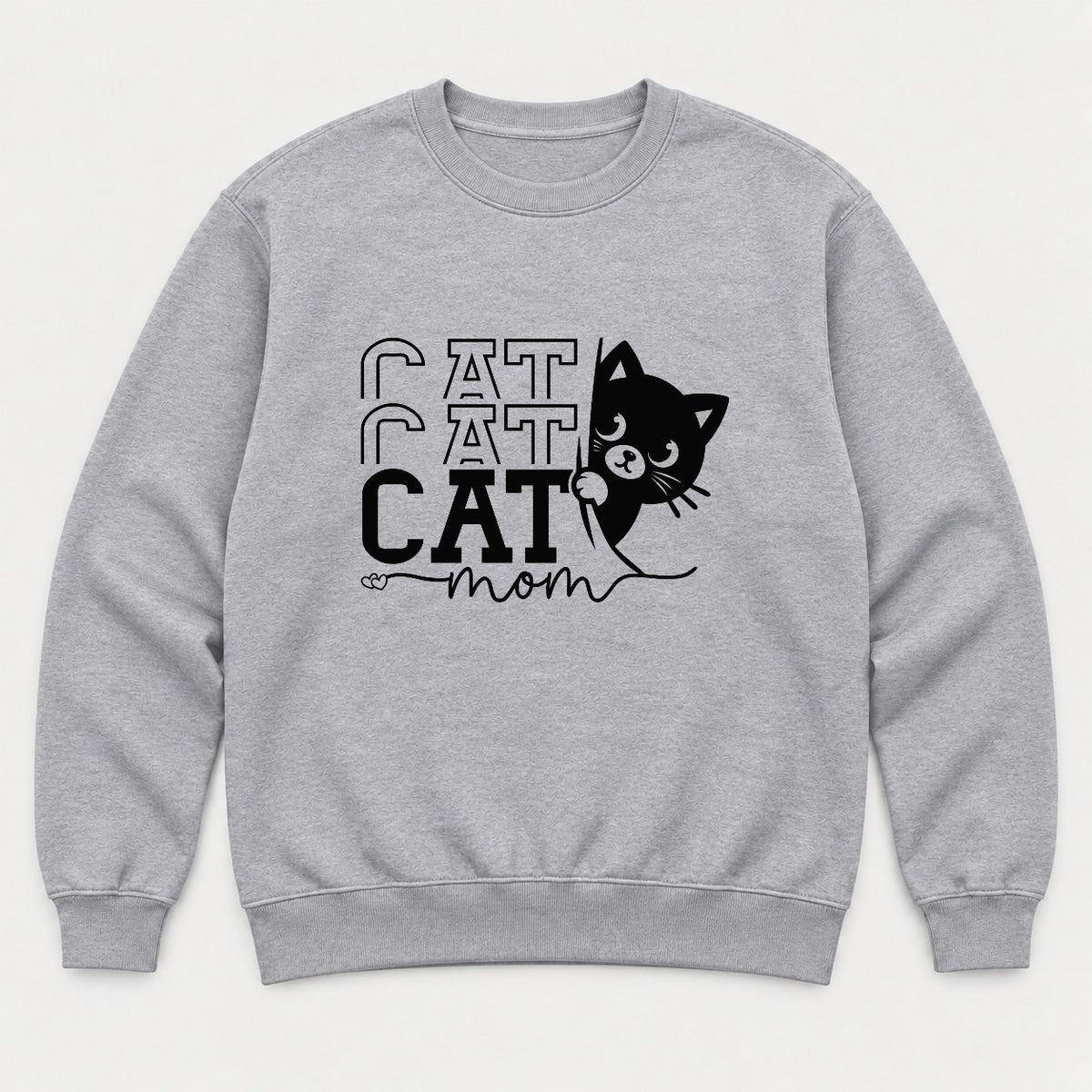 Cat Cat Cat Mom Peeking Black Cat Graphic T-Shirt & Sweatshirt - Sweatshirt Sport Grey Front