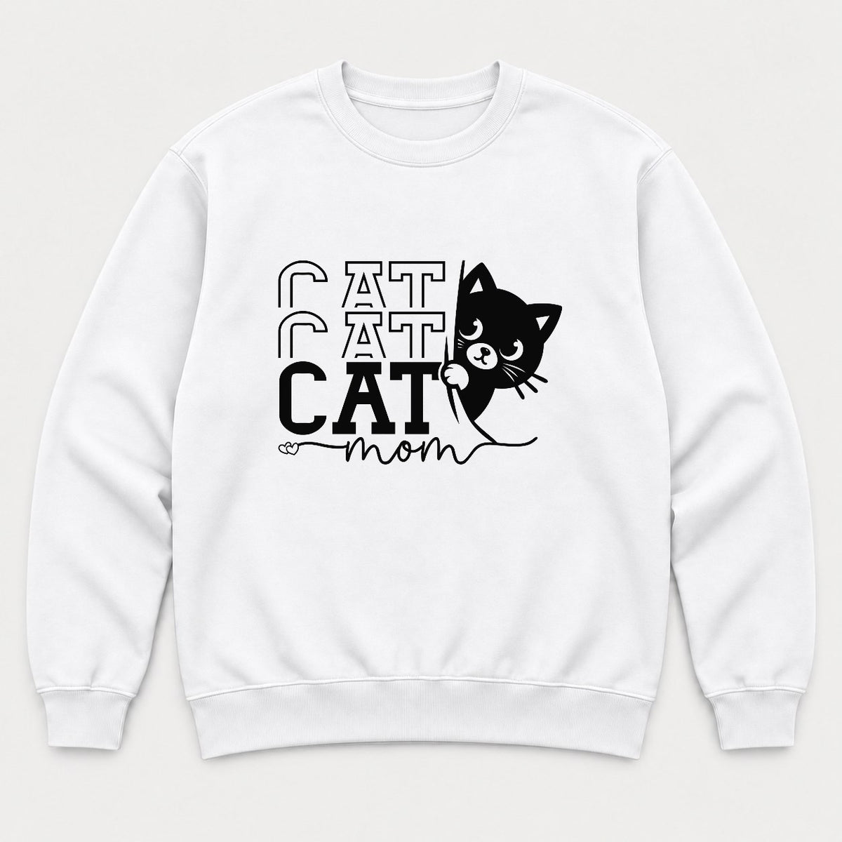Cat Cat Cat Mom Peeking Black Cat Graphic T-Shirt & Sweatshirt - Sweatshirt White Front