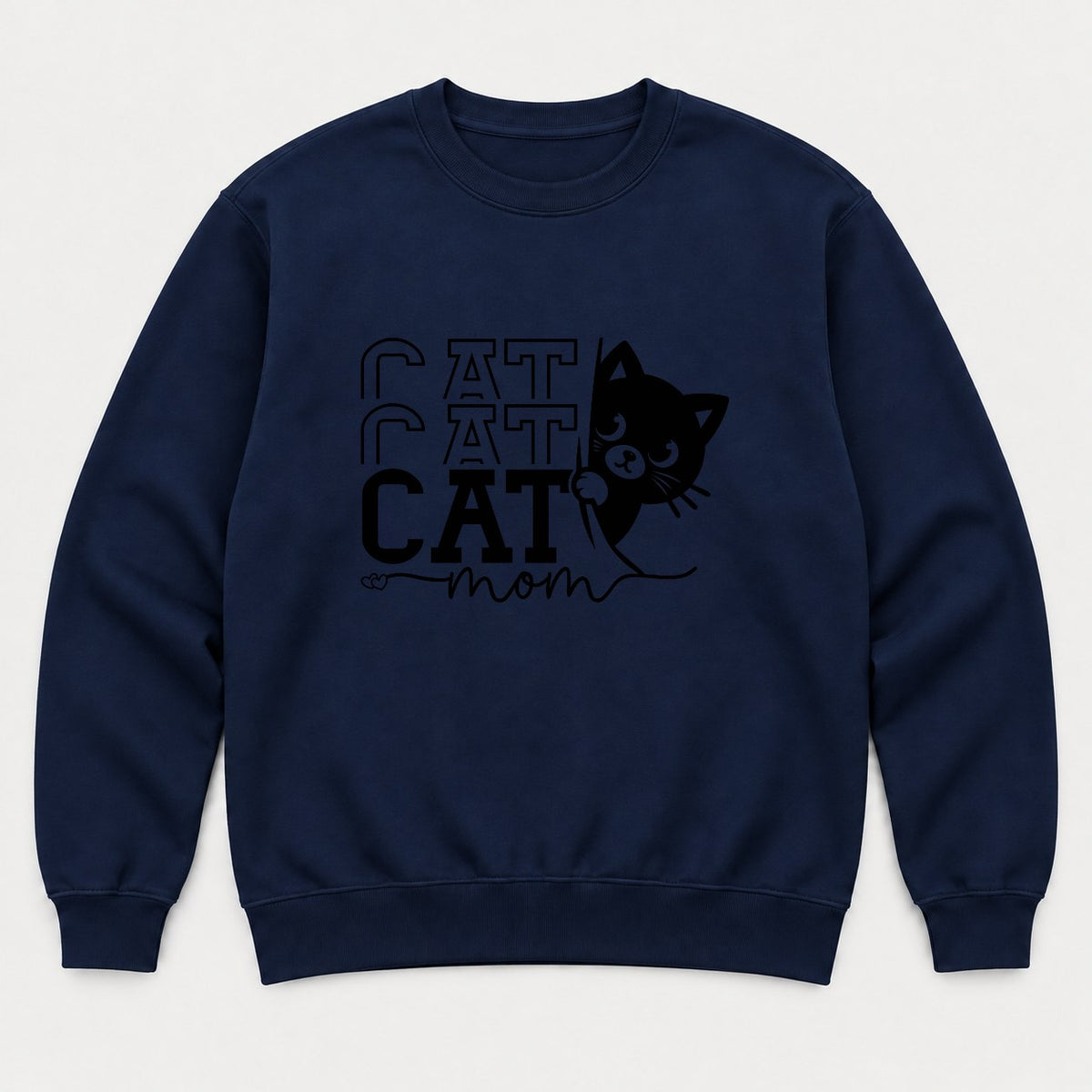 Cat Cat Cat Mom Peeking Black Cat Graphic T-Shirt & Sweatshirt - Sweatshirt Navy Front