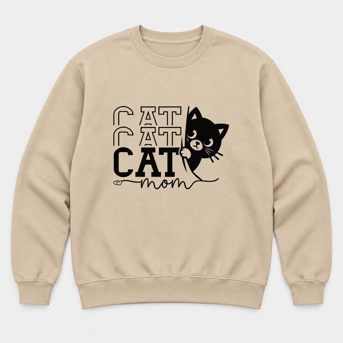 Cat Cat Cat Mom Peeking Black Cat Graphic T-Shirt & Sweatshirt - Sweatshirt Sand Front