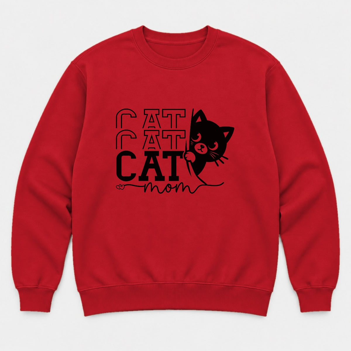 Cat Cat Cat Mom Peeking Black Cat Graphic T-Shirt & Sweatshirt - Sweatshirt Red Front