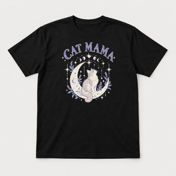 Cat Mama Celestial Moon Lavender Cat Graphic T-Shirt & Sweatshirt - Tshirt Black Front