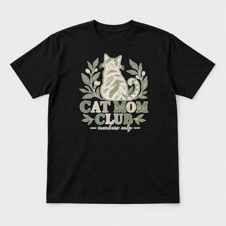 Cat Mom Club Members Only Vintage Botanical Cat Graphic T-Shirt & Sweatshirt