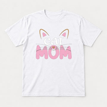 Cat Mom Pink Whiskers Cute Cat Face Graphic T-Shirt & Sweatshirt - Tshirt White Front
