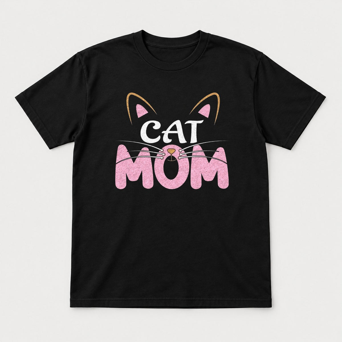 Cat Mom Pink Whiskers Cute Cat Face Graphic T-Shirt & Sweatshirt - Tshirt Black Front