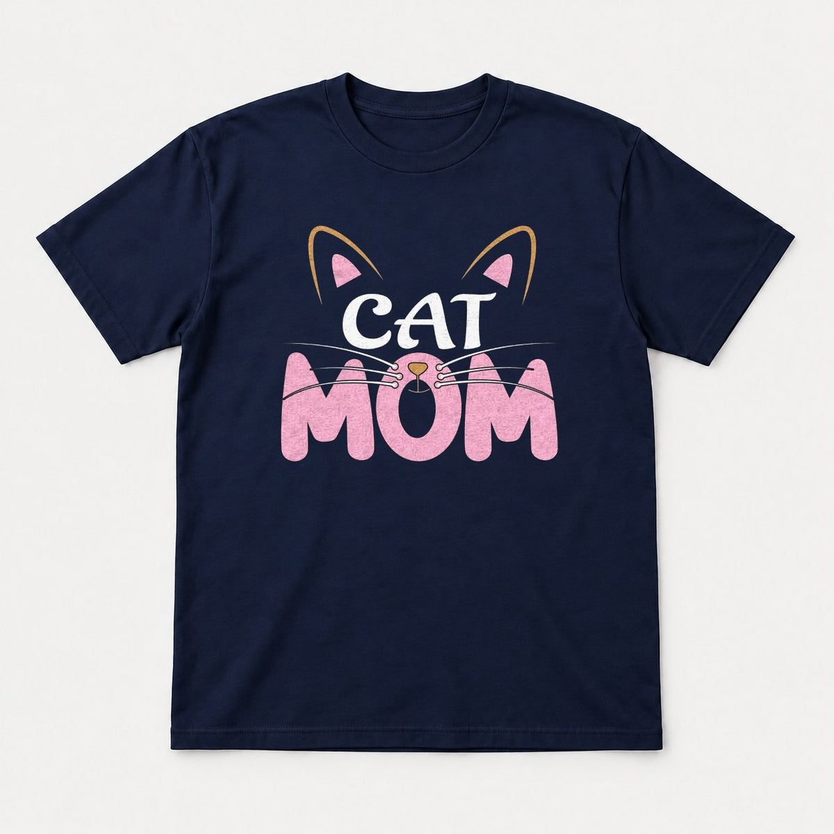 Cat Mom Pink Whiskers Cute Cat Face Graphic T-Shirt & Sweatshirt - Tshirt Navy Front