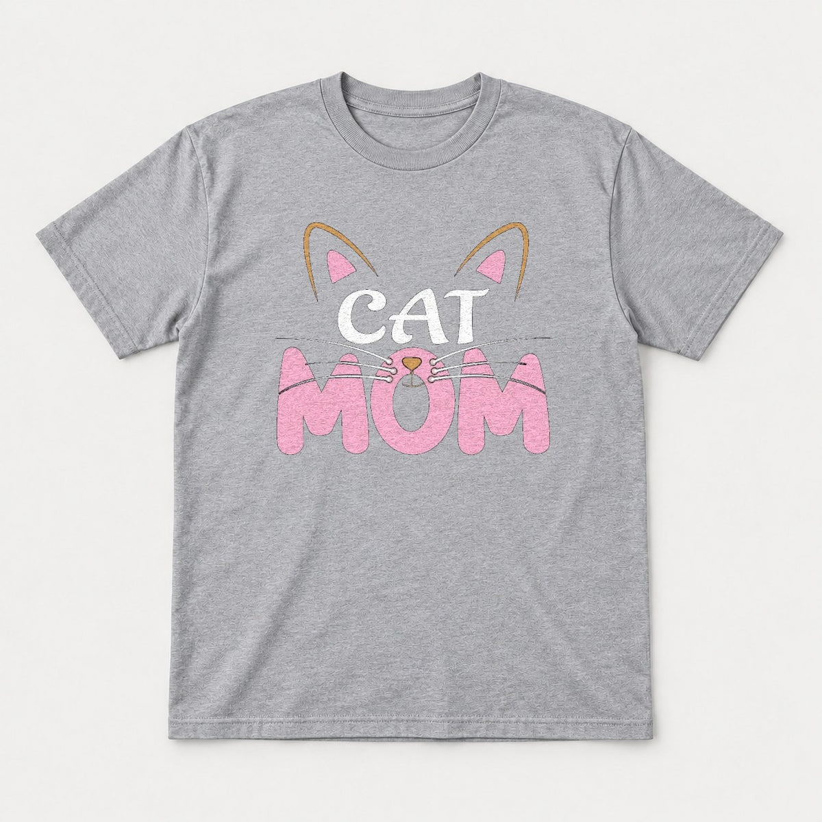 Cat Mom Pink Whiskers Cute Cat Face Graphic T-Shirt & Sweatshirt - Tshirt Sport Grey Front