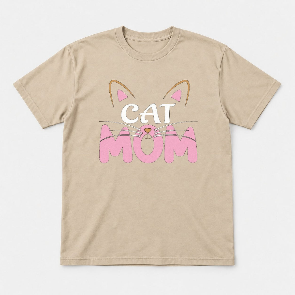 Cat Mom Pink Whiskers Cute Cat Face Graphic T-Shirt & Sweatshirt - Tshirt Sand Front