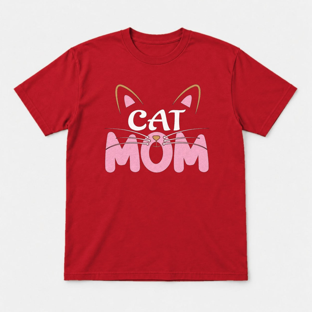 Cat Mom Pink Whiskers Cute Cat Face Graphic T-Shirt & Sweatshirt - Tshirt Red Front