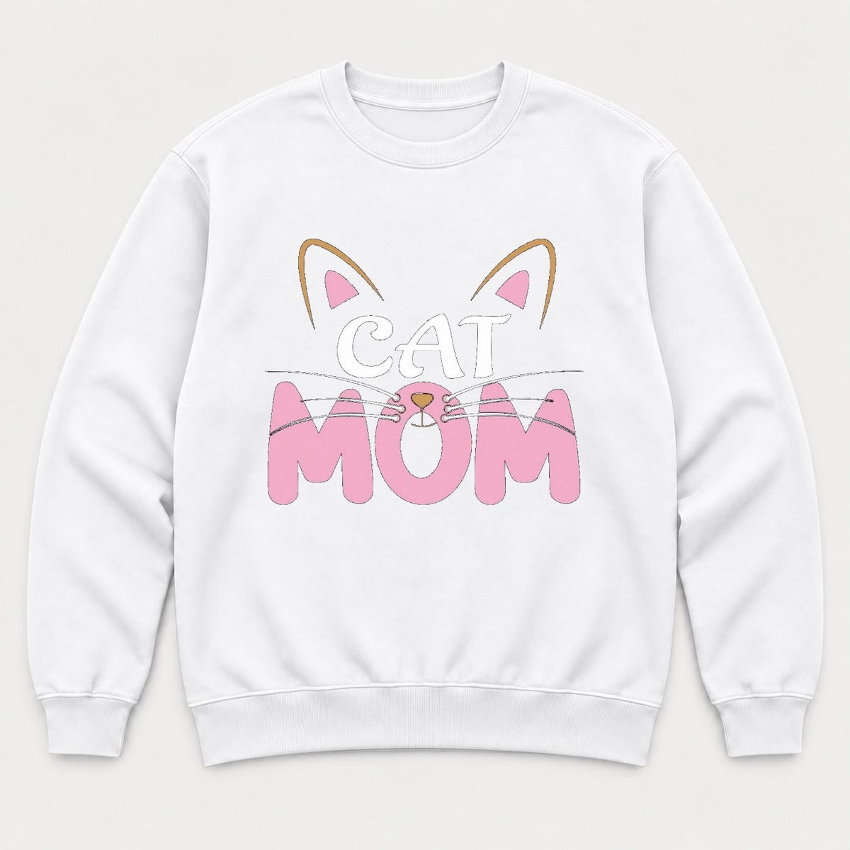 Cat Mom Pink Whiskers Cute Cat Face Graphic T-Shirt & Sweatshirt - Sweatshirt White Front