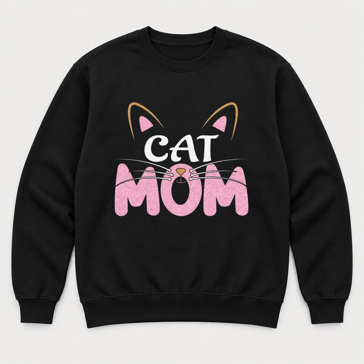 Cat Mom Pink Whiskers Cute Cat Face Graphic T-Shirt & Sweatshirt - Sweatshirt Black Front