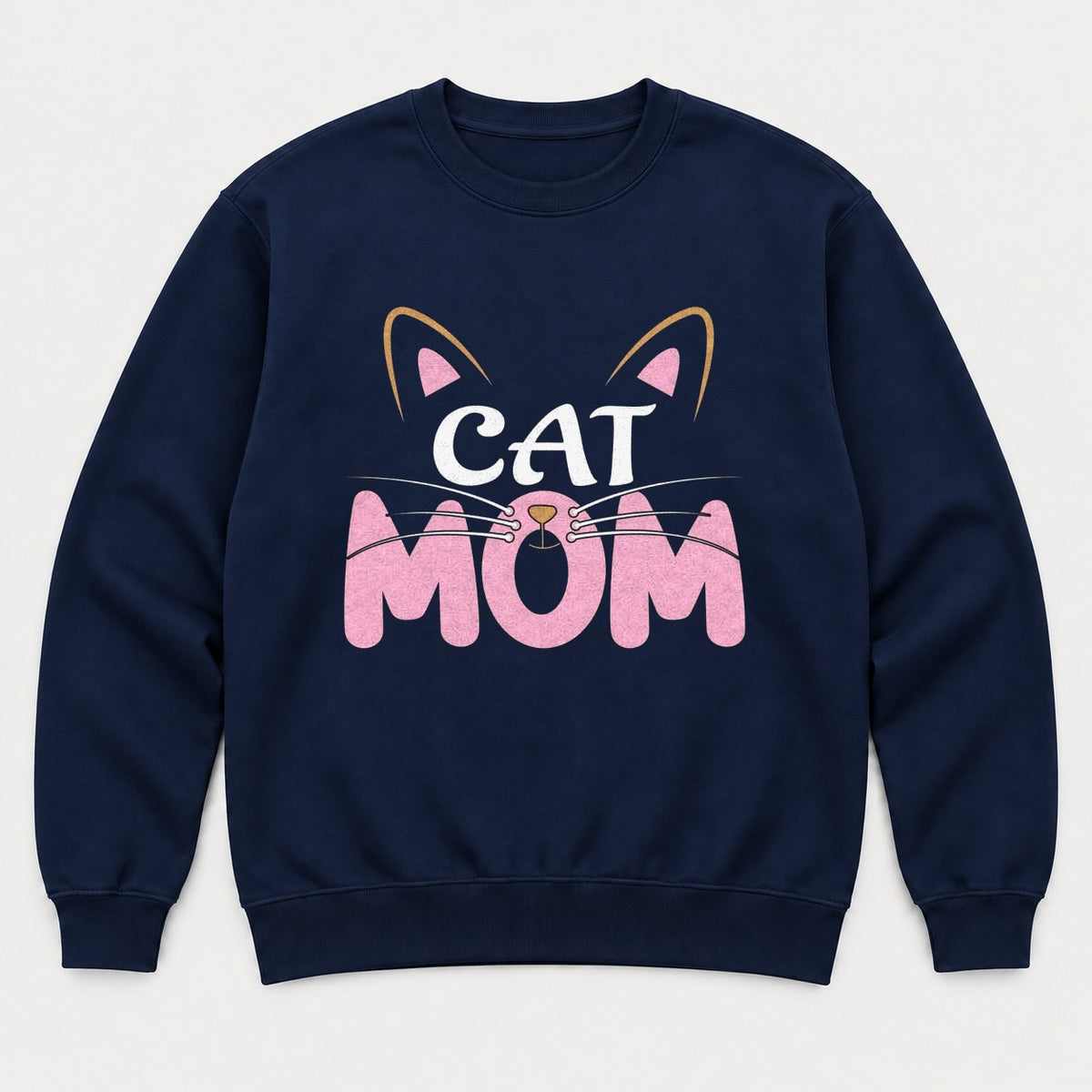 Cat Mom Pink Whiskers Cute Cat Face Graphic T-Shirt & Sweatshirt - Sweatshirt Navy Front