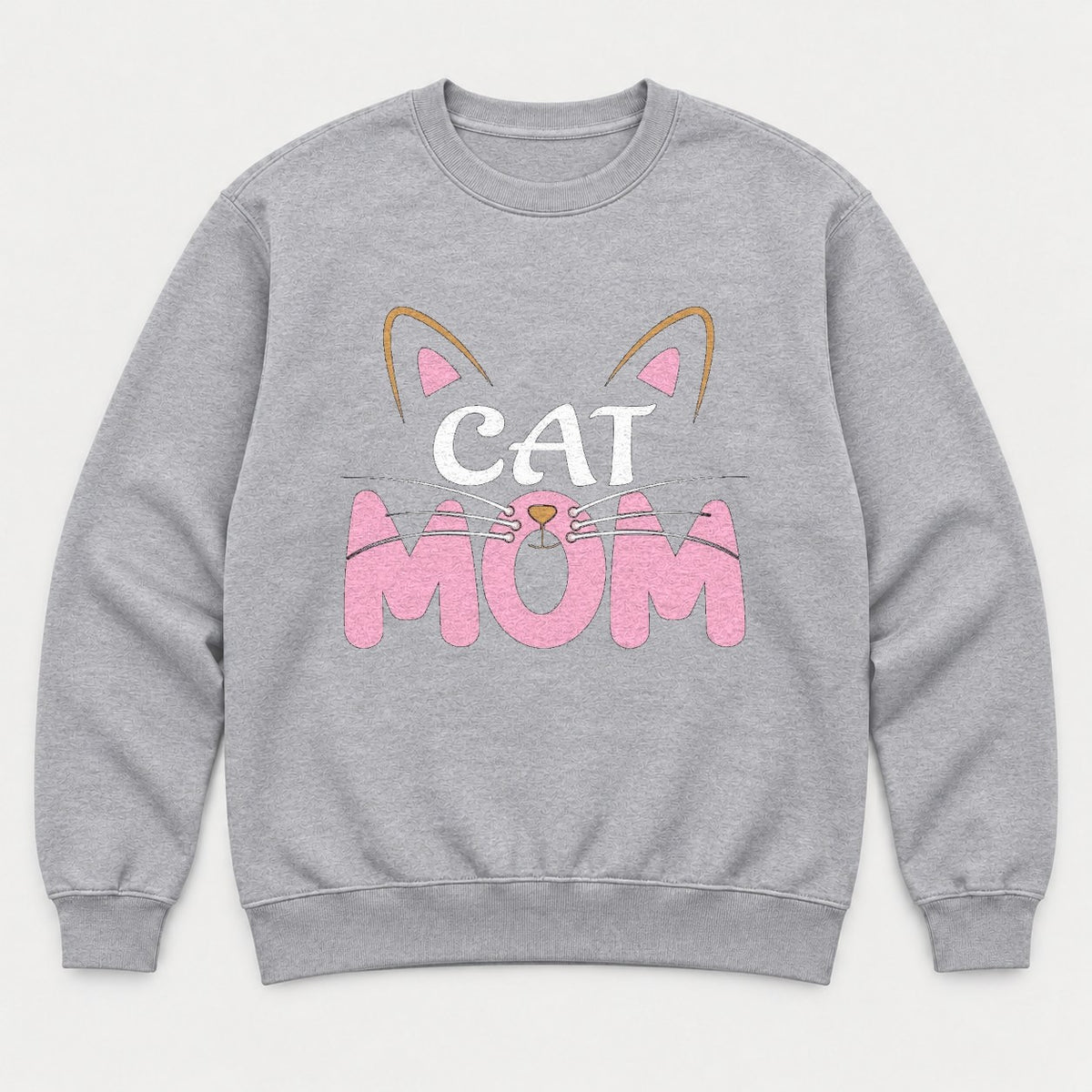Cat Mom Pink Whiskers Cute Cat Face Graphic T-Shirt & Sweatshirt - Sweatshirt Sport Grey Front